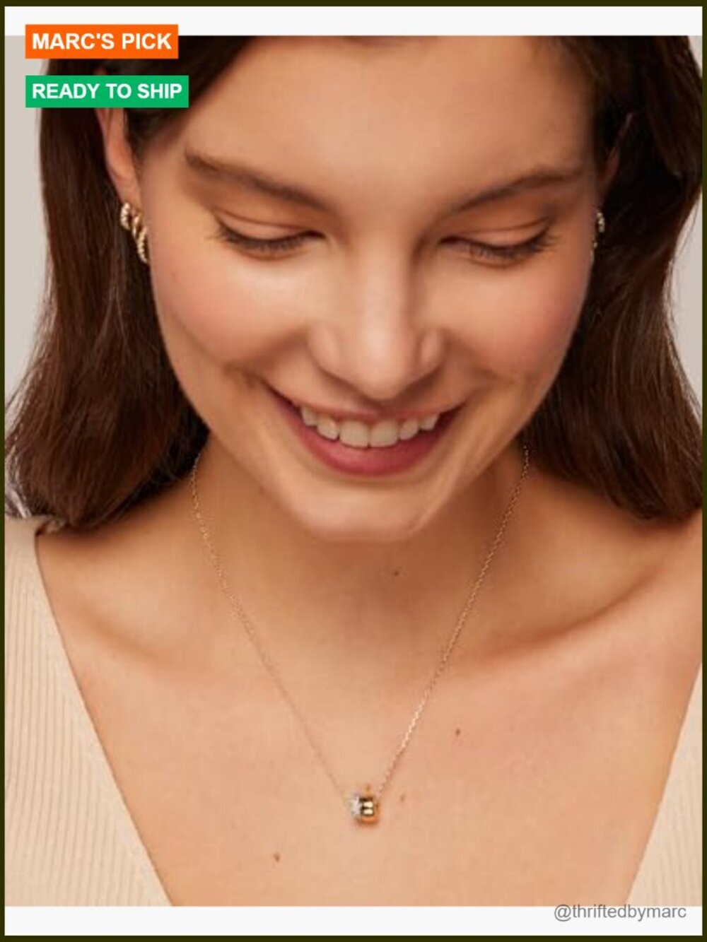 14K Gold Plated Rondelle Pendant Necklace with Cubic Zirconia - Picture 3 of 5